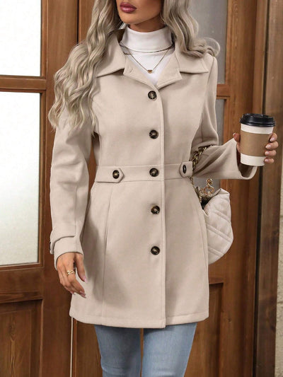 Women’s Wool Coat – Slim Fit – Notched Lapel – Button Front – Mid-Thigh Length