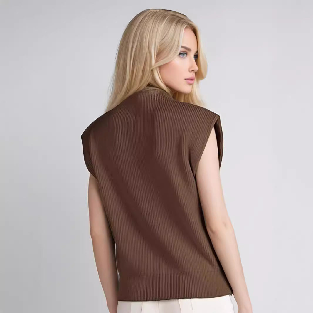 Women’s Sleeveless Turtleneck Sweater – Wool Blend – Relaxed Fit – Ribbed Knit