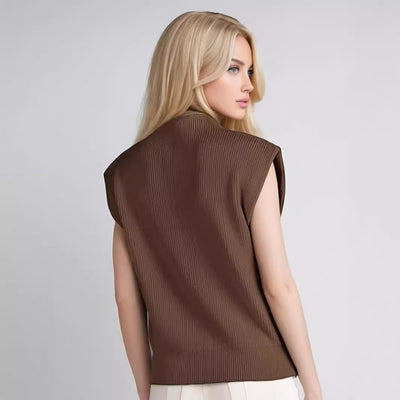 Women’s Sleeveless Turtleneck Sweater – Wool Blend – Relaxed Fit – Ribbed Knit