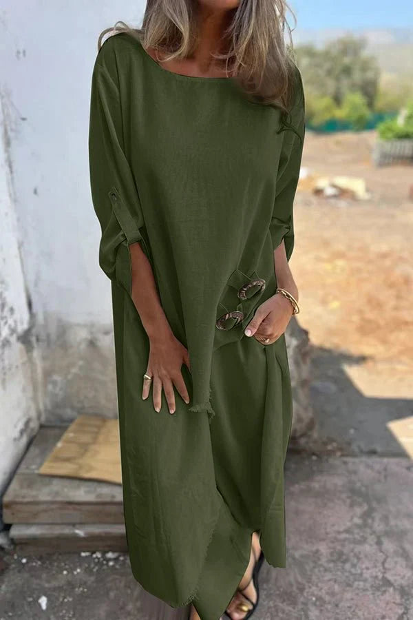 Women’s Two-Piece Set – Oversized Fit – Soft Cotton Feel – Side Button Detail – Full Length
