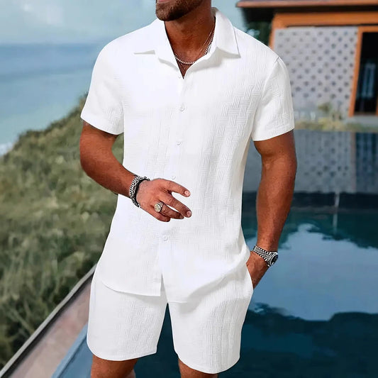 Men’s Two-Piece Set – Lightweight Cotton Blend – Jacquard Texture – Relaxed Fit