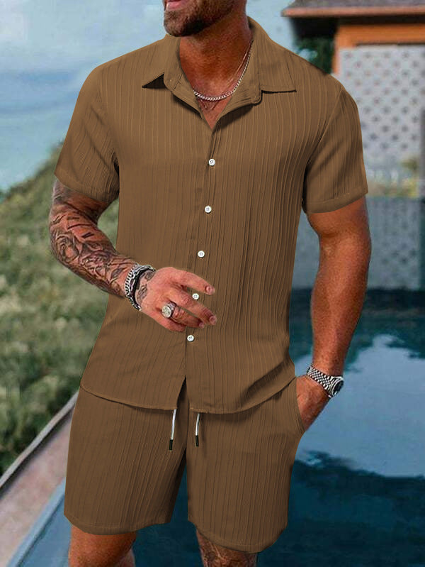 Men’s Shirt and Shorts Set – Relaxed Fit – Cotton Blend – Button Down – Short Sleeve