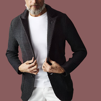 Men’s Knit Blazer – Tailored Fit – Heavyweight Textured Fabric – Notched Lapel – 2 Buttons