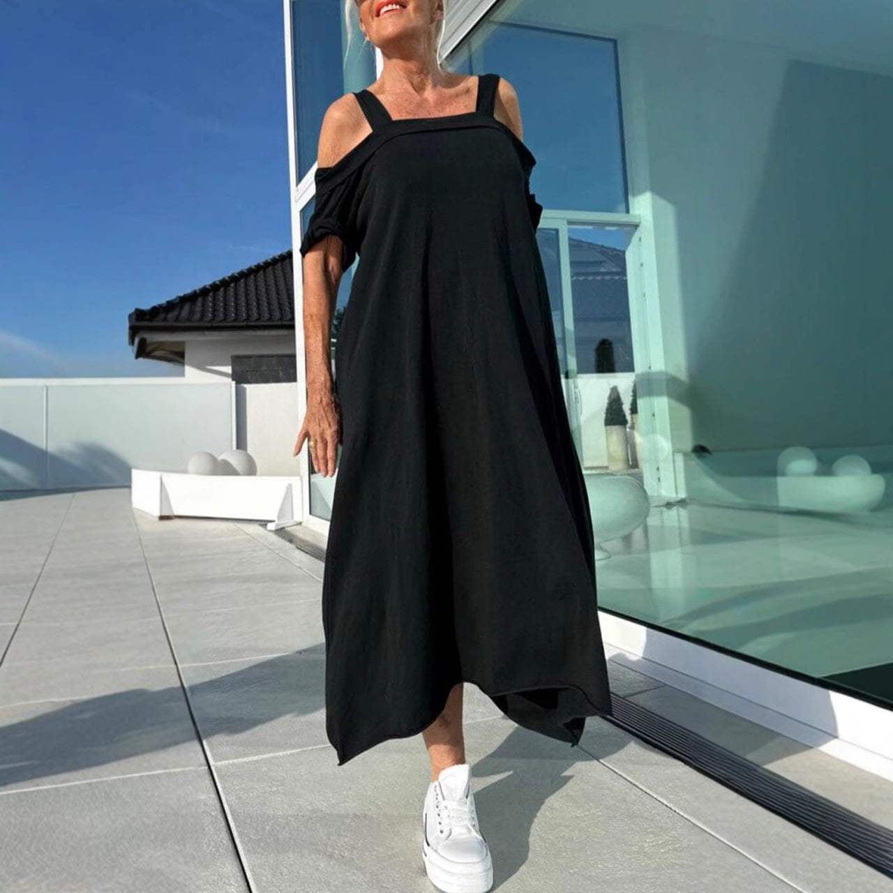 Women’s Long Dress – Off Shoulder – Relaxed Fit – Cotton – Casual Everyday Wear