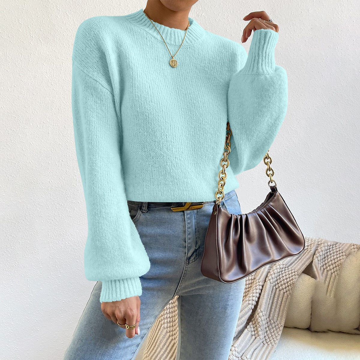 Women’s Knit Sweater – Relaxed Fit – Soft Touch – Crew Neck – Ribbed Cuffs