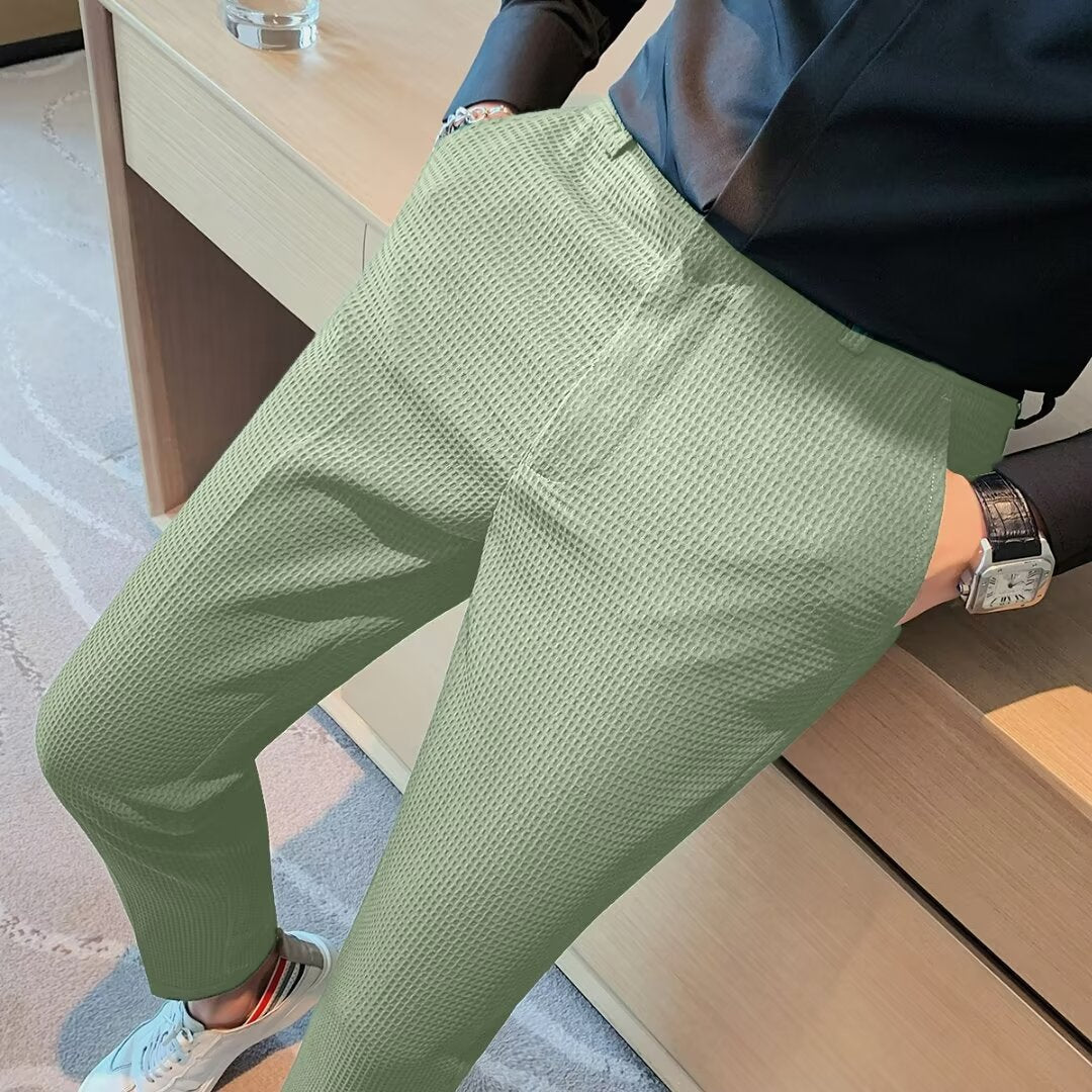 Men’s Cropped Trousers – Slim Fit – Textured Fabric – Tapered Leg – Smart Casual
