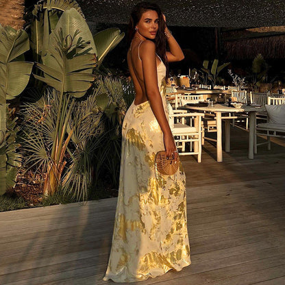 Women’s Slip Dress – Satin Gown – Slim Fit – Backless – Spaghetti Straps – Formal Wear