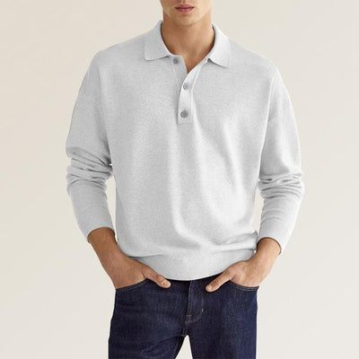 Men’s Polo Shirt – Knit Cotton Blend – Classic Fit – Long Sleeve – Ribbed Cuffs