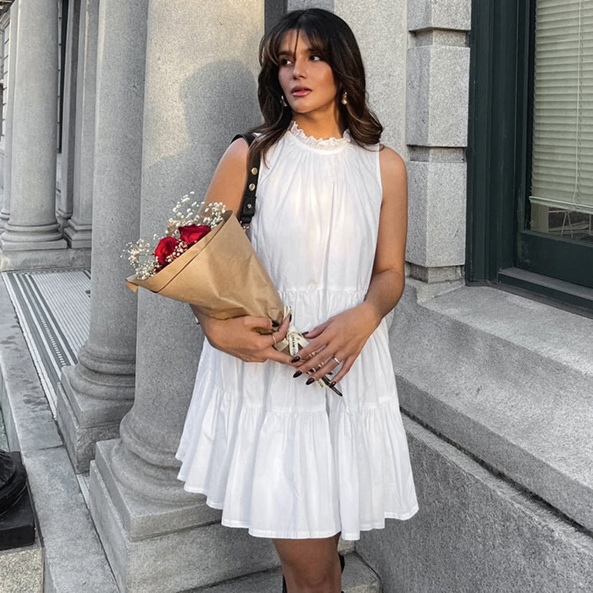 Women’s A-line Dress – Sleeveless Loose Fit – Tiered Hem – Lightweight Cotton Feel