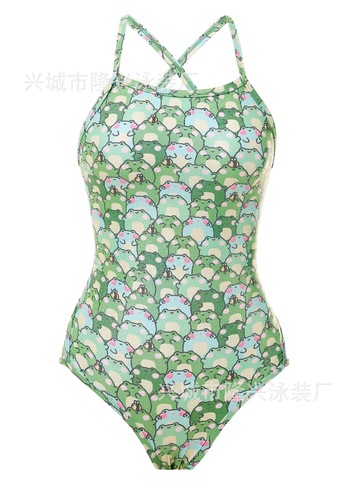 Women's Swimsuit - Crisscross Strappy Back - Adorable Frog Pattern