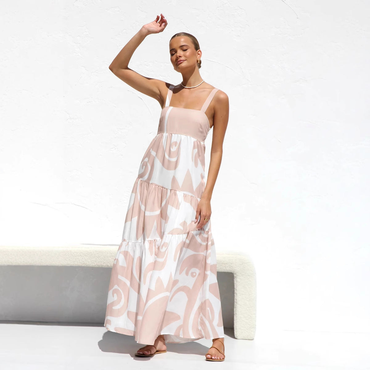 Women’s Maxi Dress – Sleeveless Tiered Design – Lightweight Cotton – Relaxed Fit