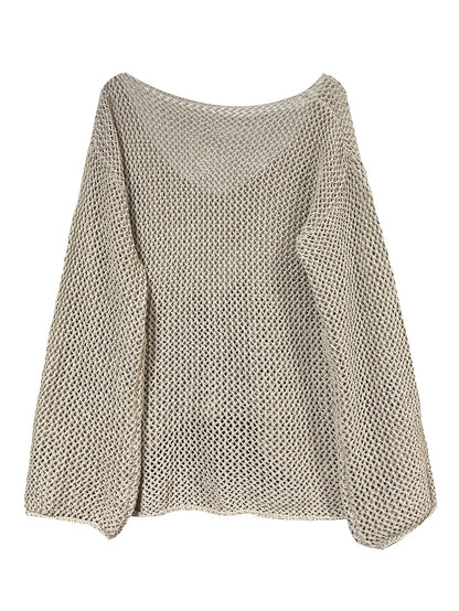 Women's Hollow Long Sleeve Loose Knit Sweater