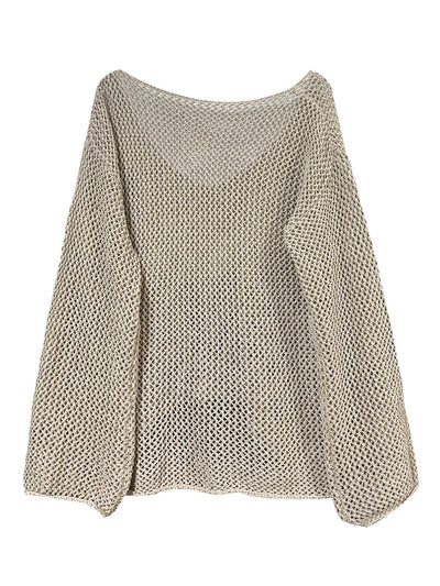 Women's Hollow Long Sleeve Loose Knit Sweater