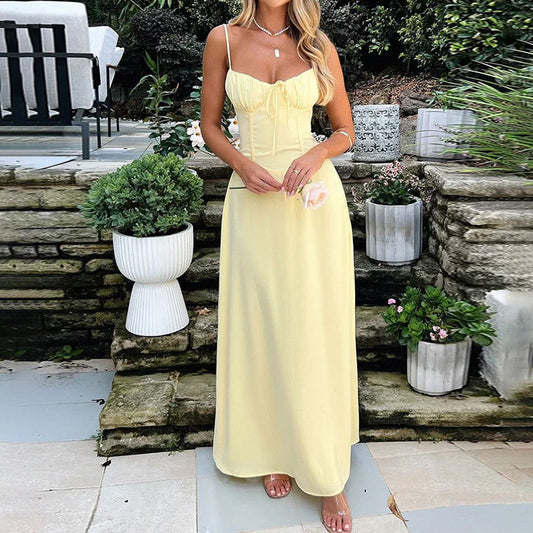 Women's Maxi Dress - Spaghetti Straps - Square Neck- Empire Waist - Flowy A-Line