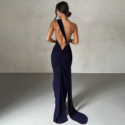 Women’s Evening Dress – Slim Fit – One Shoulder – Ruched Floor-Length Gown