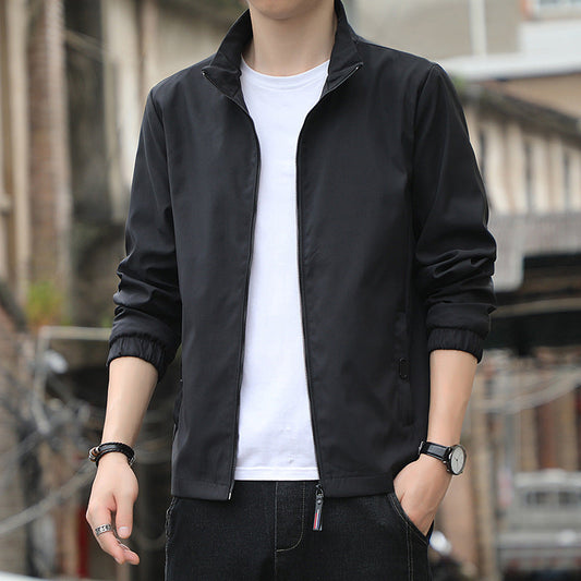 Men’s Jacket – Slim Fit – Stand Collar – Zip Front – Lightweight Breathable Casual Wear