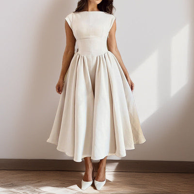 Women’s Midi Dress – Sleeveless – Slim Fit Bodice – Flared Skirt – Round Neck