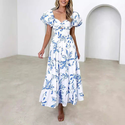 Women’s Maxi Dress – Lightweight Cotton – Puff Sleeve – Ruched Bust – Flowy Fit