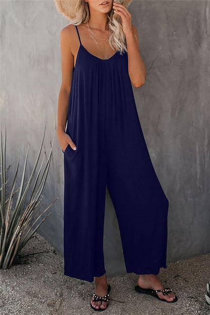 Women’s Jumpsuit – Relaxed Fit – Wide Leg – Spaghetti Straps – Breathable Blend – Pockets