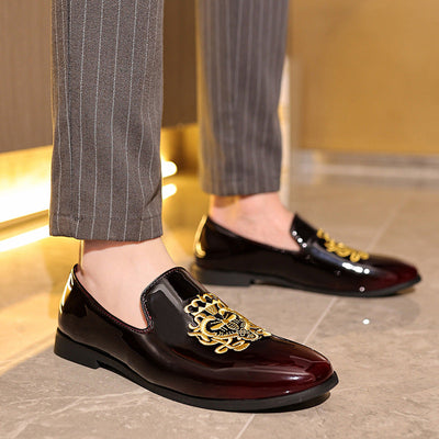 Men’s Loafers – Patent Leather – Embroidered Detail – Slip-On Regular Fit Formal
