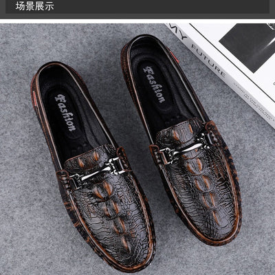 Men’s Loafers – Crocodile-Embossed Leather – Slip-On – Metal Buckle – Streamlined Fit