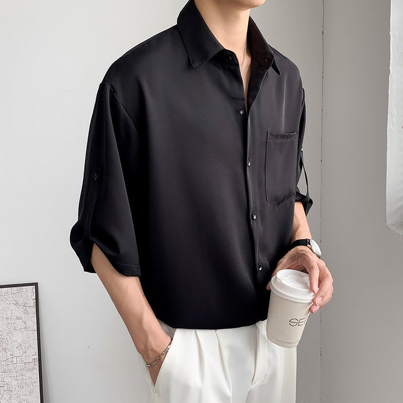 Men’s Short Sleeve Shirt – Relaxed Fit – Lightweight Silk-Like Fabric – Button-Up Casual