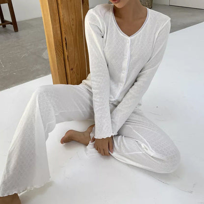 Women’s Pajama Set – Soft Cotton – Relaxed Fit – Button Front Top – Full-Length Pants