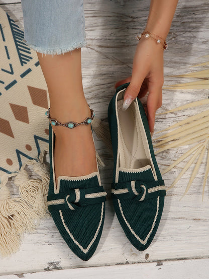Women’s Flat Shoes – Pointed Toe – Soft Knit – Slip-On with Knot Detail – Versatile Fit