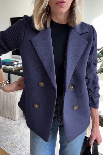 Women’s Blazer – Oversized Fit – Double-Breasted – Soft Knit – Ribbed Sleeves
