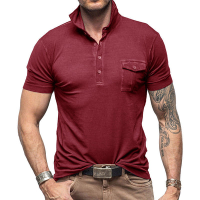 Men’s Polo Shirt – Slim Fit – Stand Collar – Buttoned Pocket – Cotton