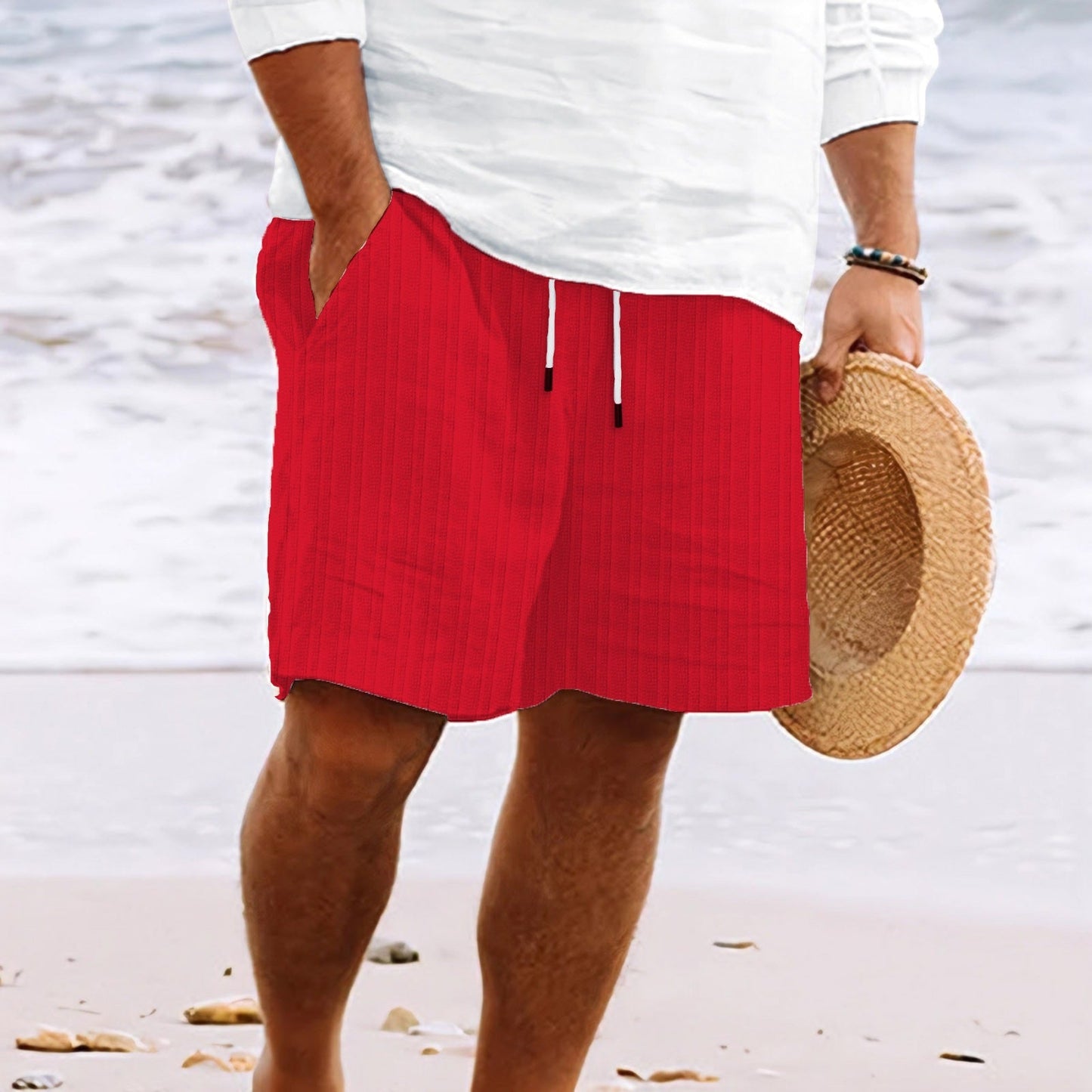 Men’s Shorts – Cotton Linen Blend – Relaxed Fit – Drawstring Waist – Multi Pocket