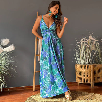 Women’s Maxi Dress – A-Line Fit – Sleeveless Twist Front – Printed Pattern