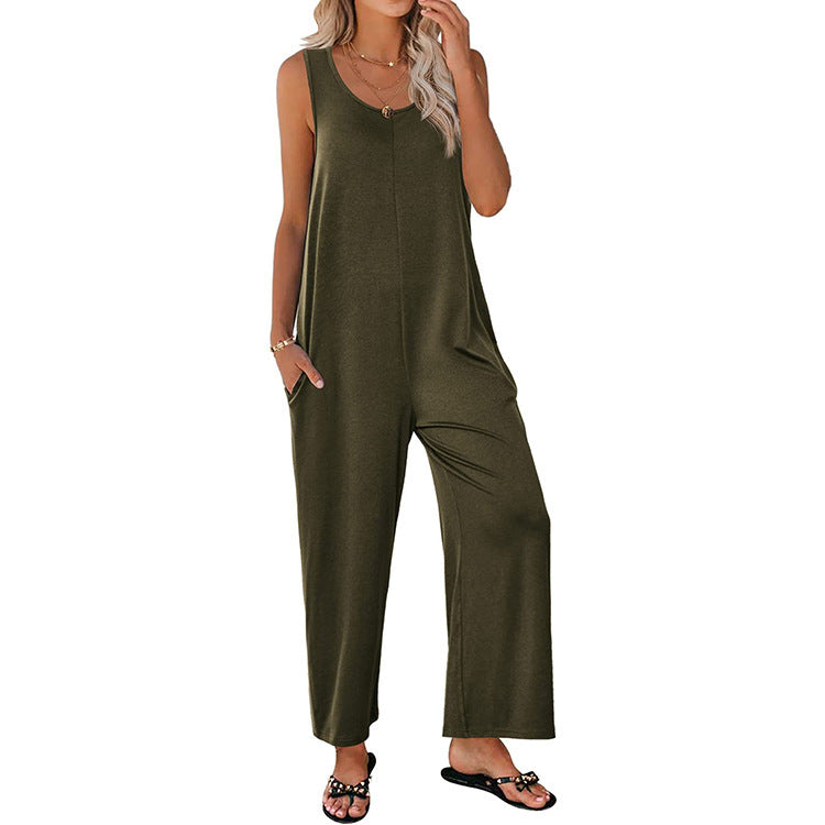 Women’s Jumpsuit – Relaxed Fit – Wide Leg – Sleeveless – Soft Breathable Cotton