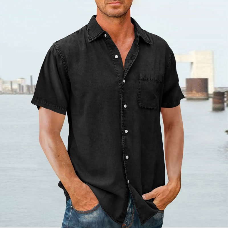 Men’s Short Sleeve Shirt – Relaxed Fit – Button Front – Chest Pocket – Natural Fibers