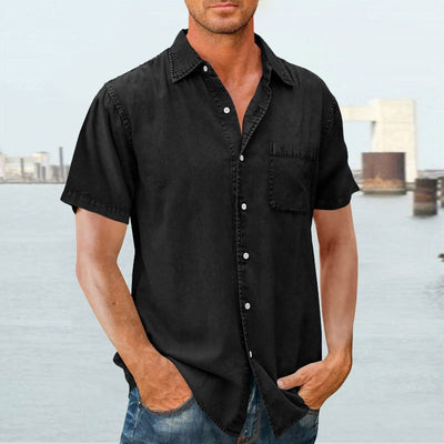 Men’s Short Sleeve Shirt – Relaxed Fit – Button Front – Chest Pocket – Natural Fibers