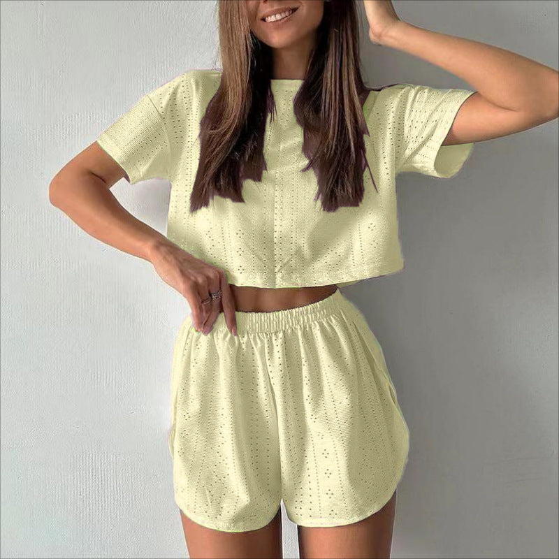 Women’s Two-Piece Set – Breathable Cotton Blend – Crop Top & Shorts – Relaxed Fit