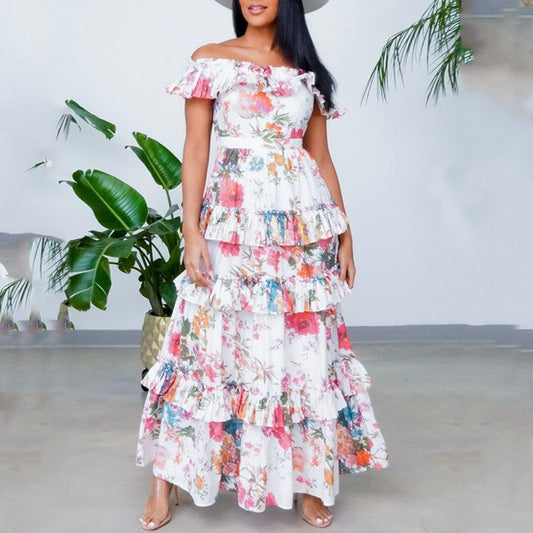 Women’s Maxi Dress – Off Shoulder – Tiered Ruffles – Natural Fibers – Flowy Fit