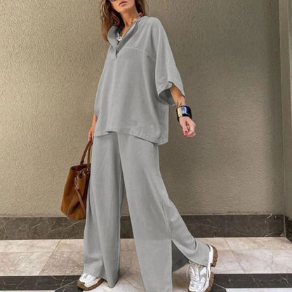 Women's Relaxed Fit Oversized Tunic and Wide-Leg Trousers Set