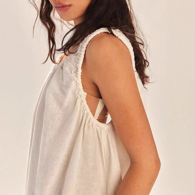 Women’s Sleeveless Dress – Loose Fit – Above Knee – Gathered Neckline