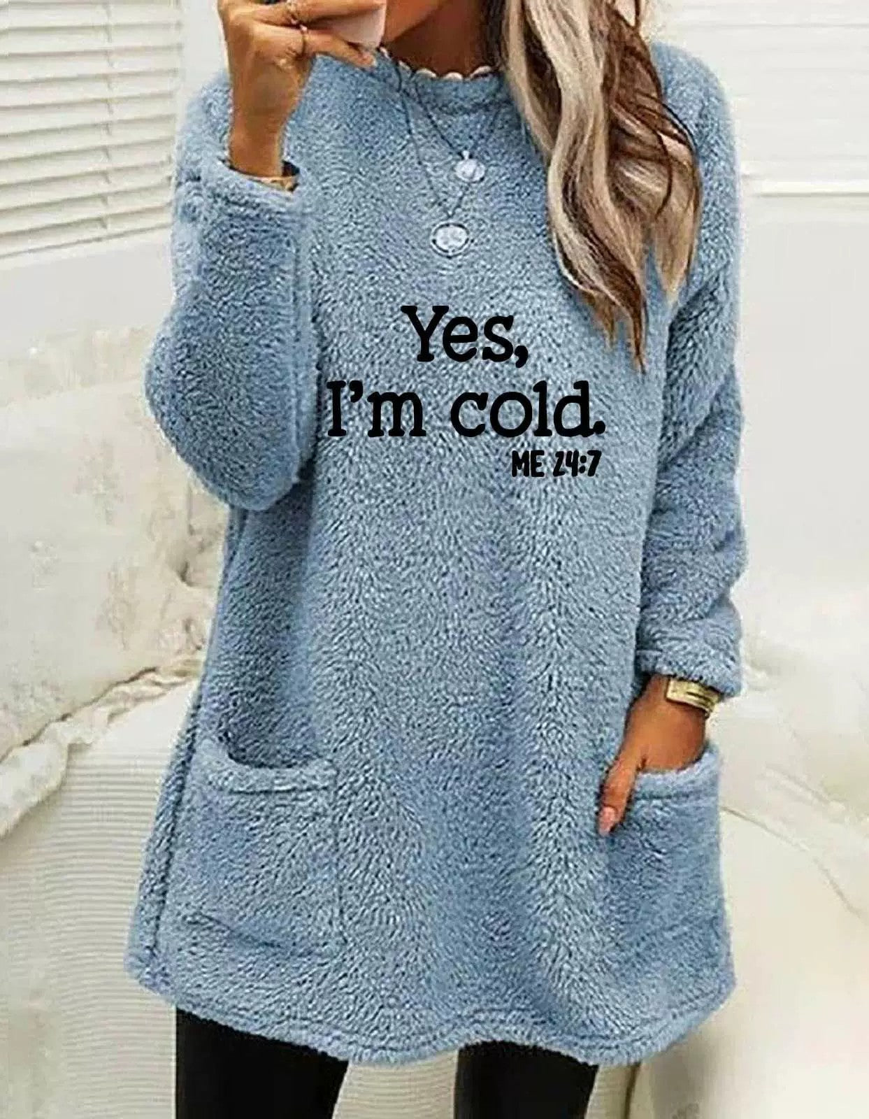 Women’s Oversized Sweatshirt – Double-Sided Fleece – Letter Print – Side Pockets – Long Sleeve