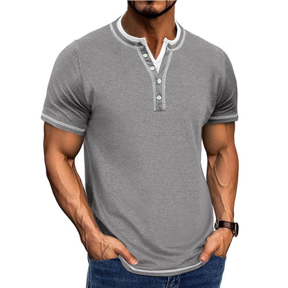 Men’s Henley Shirt – Cotton – Classic Fit – Ribbed Trim – Short Sleeve Casual Wear