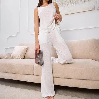 Women’s Loungewear Set – Relaxed Fit Tank Top – Full Length Elastic Waist Pants