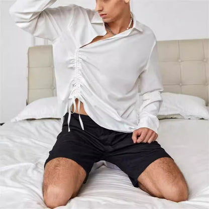 Men’s Long Sleeve Shirt – Relaxed Fit – Lace-Up Front – Lightweight Cotton Blend