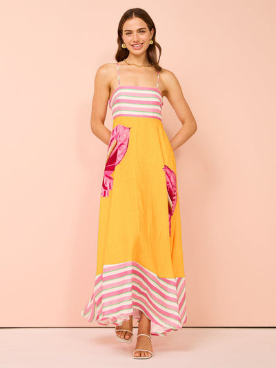 Women’s Midi Dress – Smocked Bodice – A-Line Fit – Spaghetti Straps – Cotton Blend