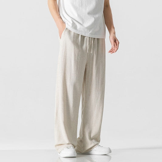 Men’s Casual Trousers – Linen Blend – Loose Fit – Full Length – Drawstring Waist