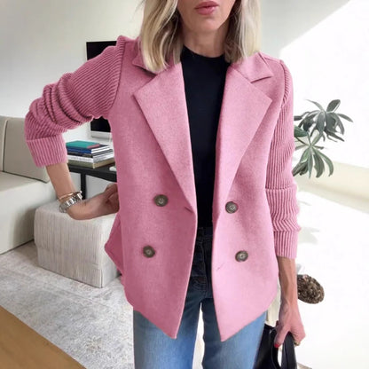 Women’s Blazer – Oversized Fit – Double-Breasted – Soft Knit – Ribbed Sleeves