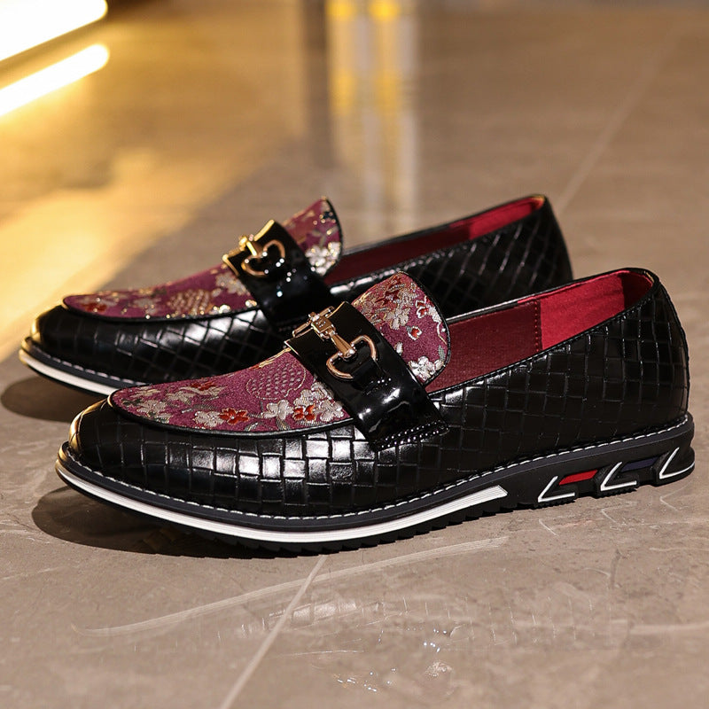 Men’s Loafers – Textured Leather – Woven Panel – Slip-On – Metal Bit Detail