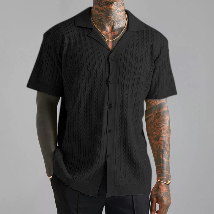 Men’s Knit Button-Up Shirt – Soft Knit – Relaxed Fit – Short Sleeve Casual Style