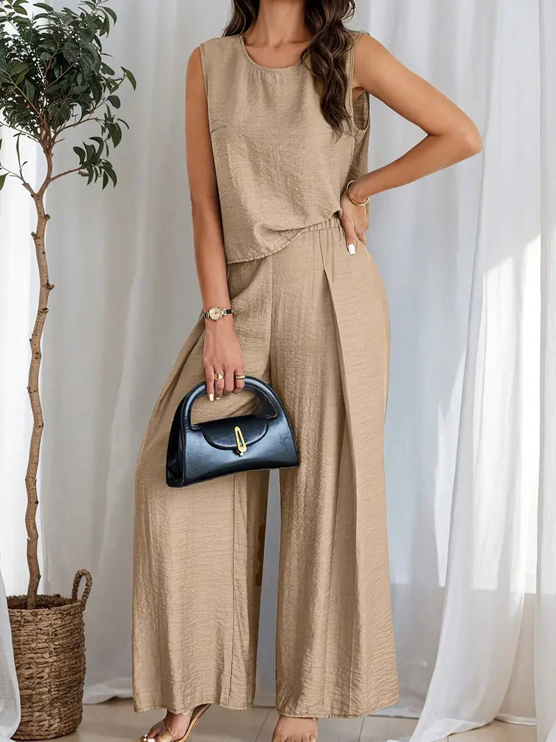 Women’s Wide-Leg Trousers – High Waist – Pleated Front – Lightweight Relaxed Fit