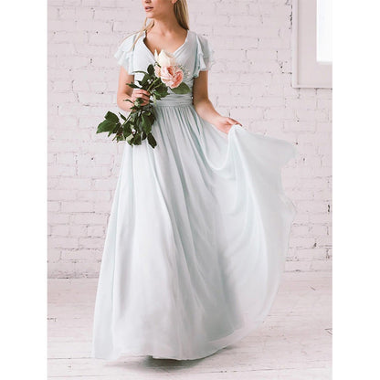 Women’s Maxi Dress – Flowing Silhouette – Flutter Sleeves – V-Neck – Luxury Fabric
